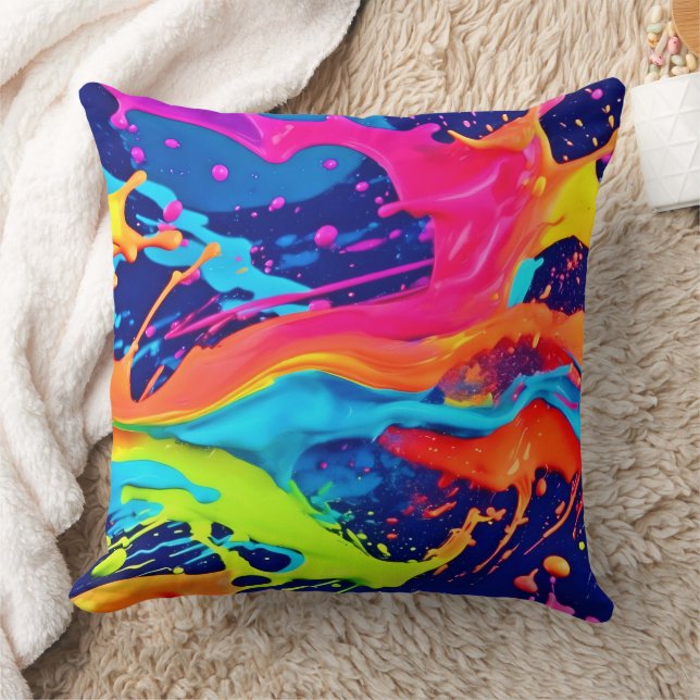 Neon Glow Liquid Swirls Design Throw Pillow (Blanket)