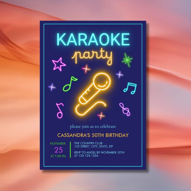 Neon Glow Music Karaoke Birthday Invitation (Creator Uploaded)