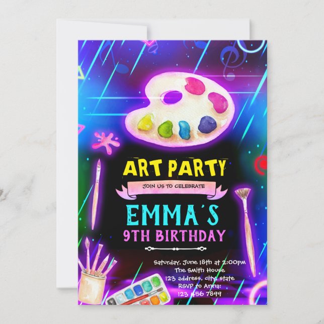 Neon Glow Paint party invitation (Front)