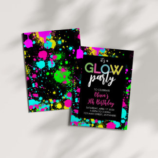 Neon Glow Paint Splatter Birthday Invitation