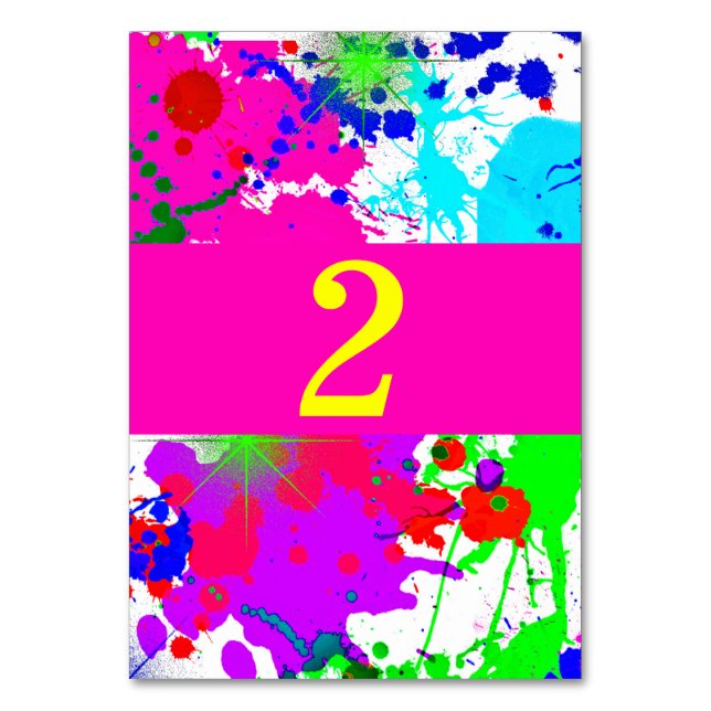 Neon Glow, Paint Splatter, Custom Table Number (Front)