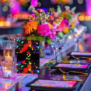 Neon Glow Paint Splatter   Table Number