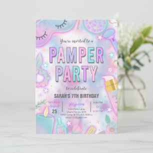 Neon Glow Pamper Spa Party Birthday Invitation
