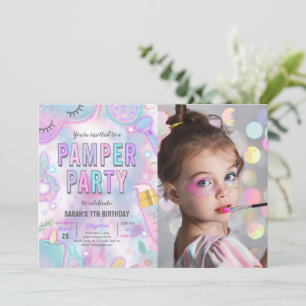 Neon Glow Pamper Spa Party Birthday Photo Invitation