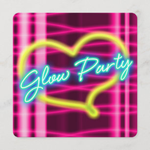 Neon GLOW PARTY Coeur Anniversaire Fête Invitation