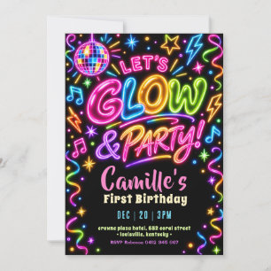 Neon Glow Party Disco Birthday Invitation