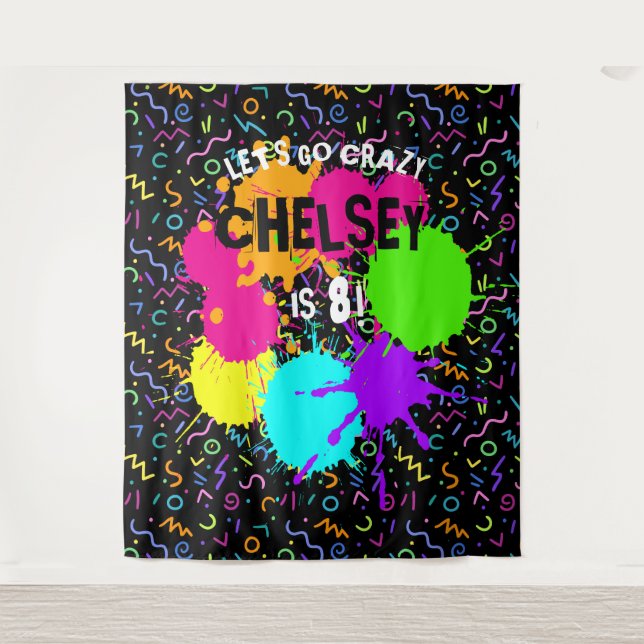 Neon Glow Photo Backdrop, Glow Party Back Drop Tapestry (Front)