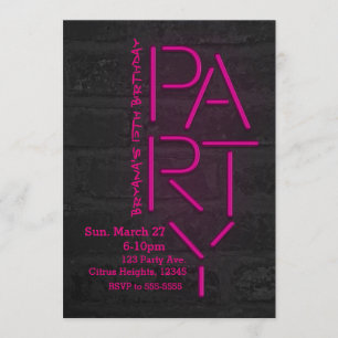 Neon Glow Pink PARTY Brick Wall Urbain Invitation