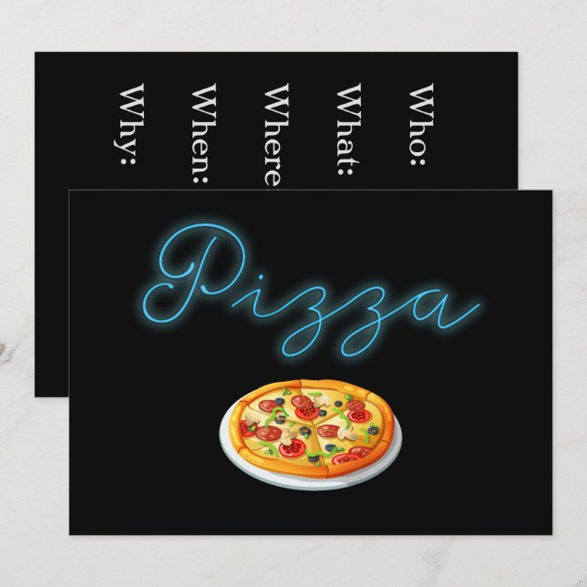 Neon Glow Pizza Party Invitation (Front/Back)