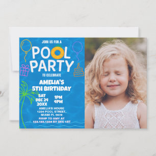Neon Glow Pool Party Birthday Invitation