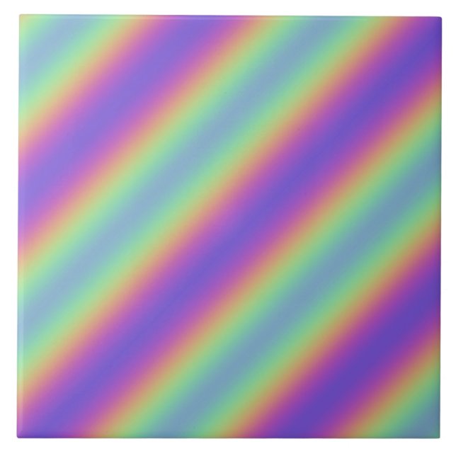 Neon Glow Rainbow Stripe Ceramic Tile (Front)