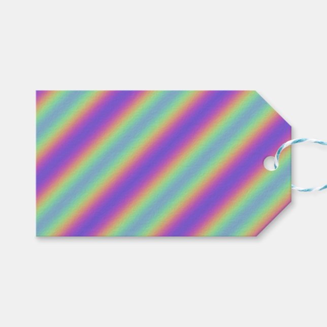 Neon Glow Rainbow Stripe Gift Tag (Front (Horizontal))