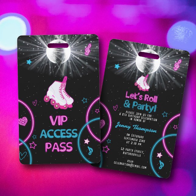 Neon Glow Roller Skating Let's Roll Birthday Party Badge (Neon Glow Roller Skating Let's Roll Birthday Party Badge)