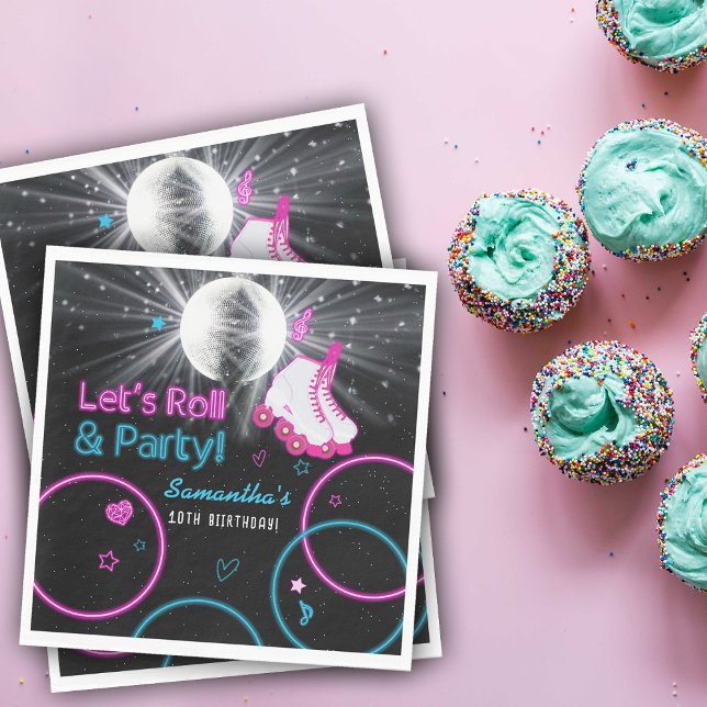 Neon Glow Roller Skating Let's Roll Birthday Party Napkin (Neon Glow Roller Skating Let's Roll Birthday Party Napkins)