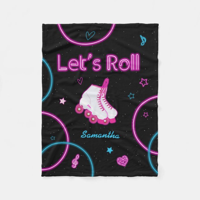 Neon Glow Roller Skating Let's Roll Girl  Fleece Blanket (Front)