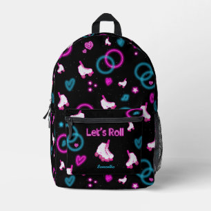 Neon Glow Roller Skating Let's Roll Girl Printed Backpack