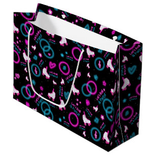 Neon Glow Roller Skating Let's Roll Pattern Large Gift Bag