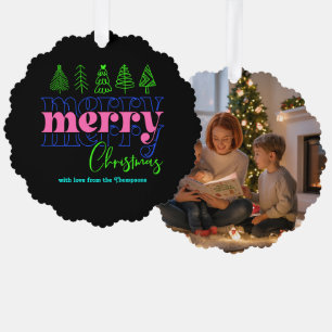 Neon Glow Scribbles Merry Christmas Keepsake Ornament Card