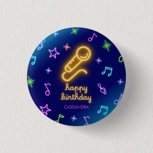Neon Glow Singing Karaoke Birthday 1 Inch Round Button