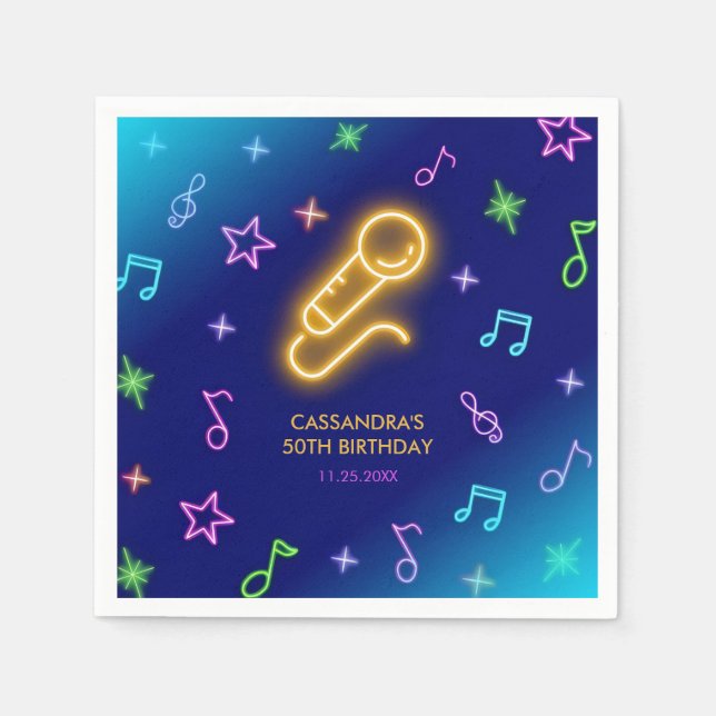 Neon Glow Singing Karaoke Birthday Napkin (Front)