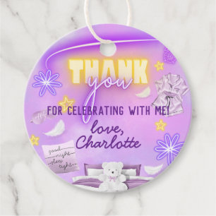 Neon Glow Sleepover Slumber Party Thank You Favour Tags