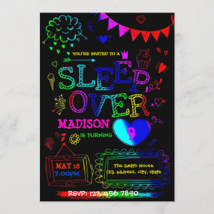 Neon Glow slumber Party Invitation