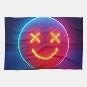 Neon Glow Smiley Face Kitchen Towel