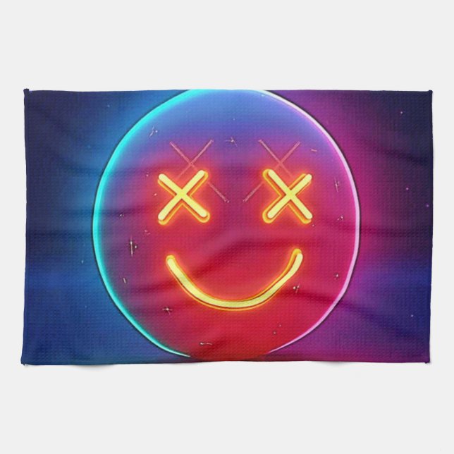 Neon Glow Smiley Face Kitchen Towel (Horizontal)