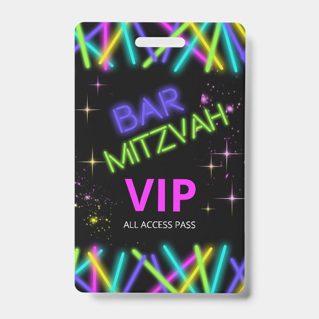 Neon Glow Stick Bar Mitzvah ID991 Badge (Front)