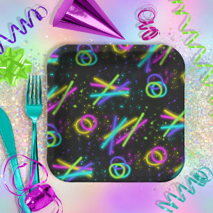 Neon Glow Stick Seamless Pattern ID923 Paper Plate