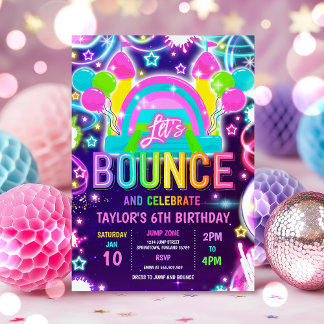 Neon Glow Tie Dye Bounce House Birthday Party Invitation