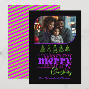 Neon Glow Tree Doodle Modern Retro Holiday Photo Card