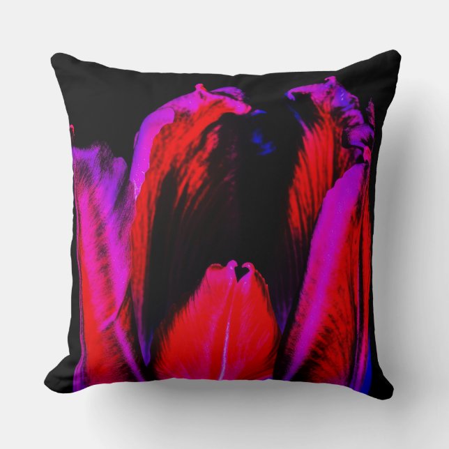Neon Glow Tulip Throw Pillow (Front)