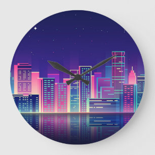 Neon Glow Vintage Night City Large Clock