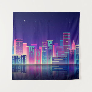Neon Glow Vintage Night City Tapestry