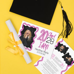 Neon Glow Wavy Border Photo Graduation Ceremony Invitation