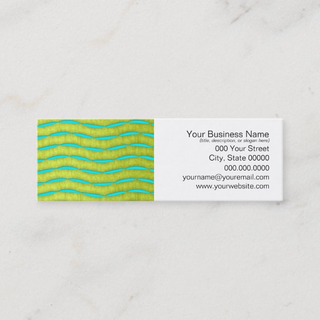 Neon Glow Yellow and Turquoise Bright Fun Pattern Mini Business Card (Front)