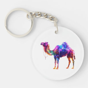  Neon Glowing Camel Art Print - Colourful Fantasy  Keychain
