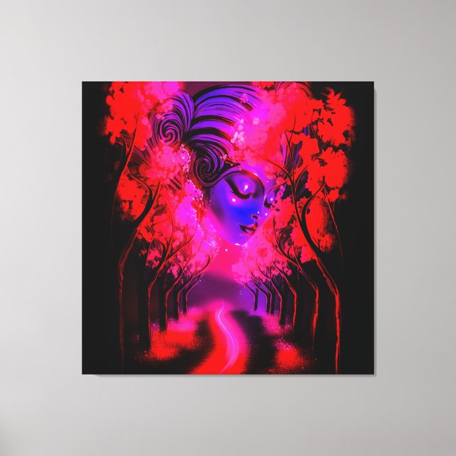 Neon Goddess in Enchanted Forest Canvas Print (Front)