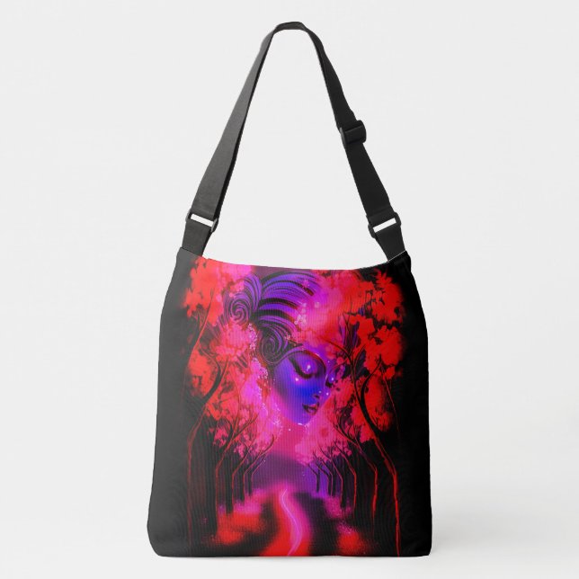 Neon Goddess in Enchanted Forest Crossbody Bag (Front)