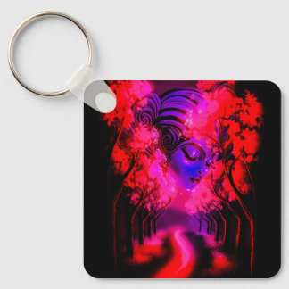 Neon Goddess in Enchanted Forest Keychain