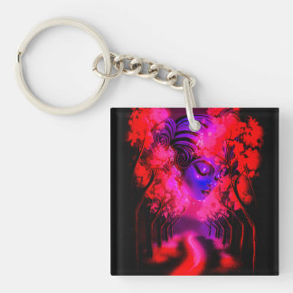 Neon Goddess in Enchanted Forest Keychain