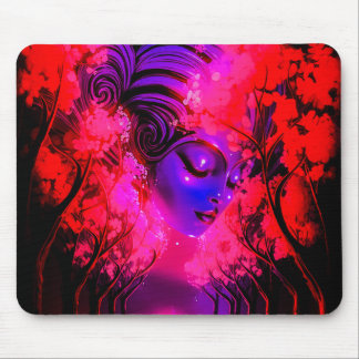 Neon Goddess in Enchanted Forest Mouse Pad