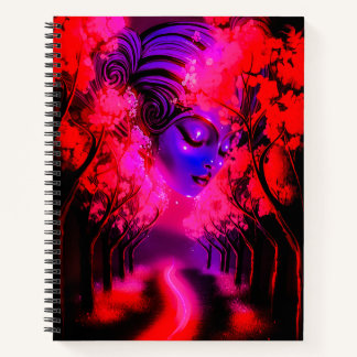 Neon Goddess in Enchanted Forest Notebook