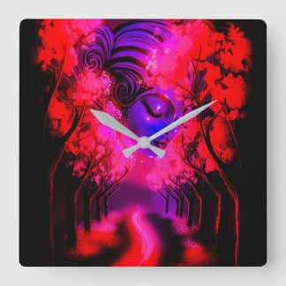 Neon Goddess in Enchanted Forest Square Wall Clock
