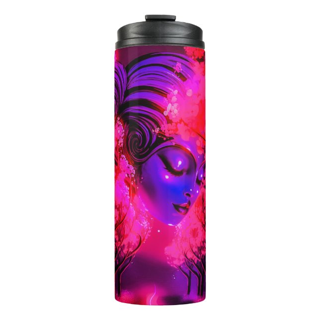 Neon Goddess in Enchanted Forest Thermal Tumbler (Front)