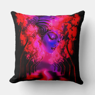 Neon Goddess in Enchanted Forest Throw Pillow