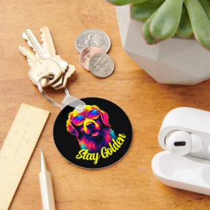 Neon Golden Retriever Keychain