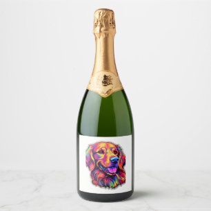 Neon Golden Retriever   Sparkling Wine Label