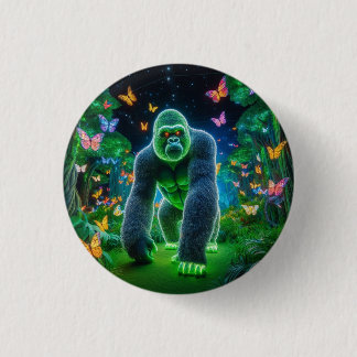 Neon Gorilla at Night  1 Inch Round Button